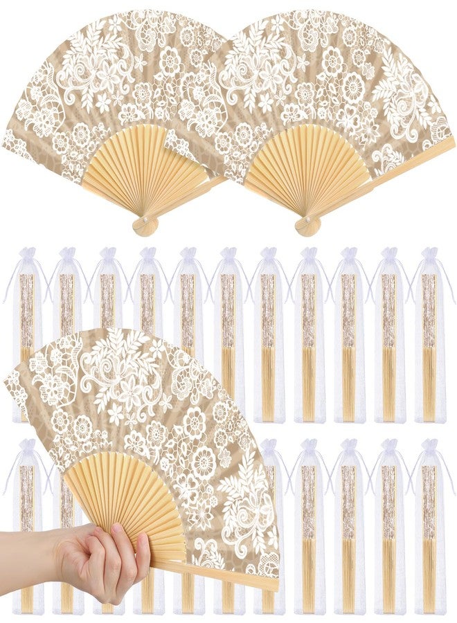 Vercraft 36 Set Wedding Hand Fans for Guests Bulk Vintage Lace Paper Fan Retro Kraft Floral Folding Fans with Organza Bags Thank You Gifts Party Favor for Wedding Ceremony Bridal Shower Bridesmaid - Image 1